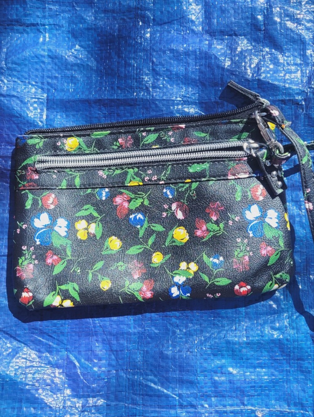 Floral Print Wristlet Shoulder Bag - Black
